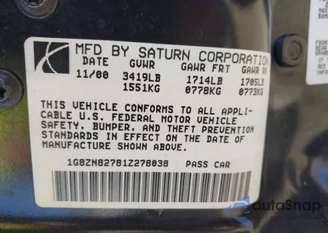 2001 Saturn Sw2 z USA, uszkodzony, nr VIN 1G8ZN82781Z27H038